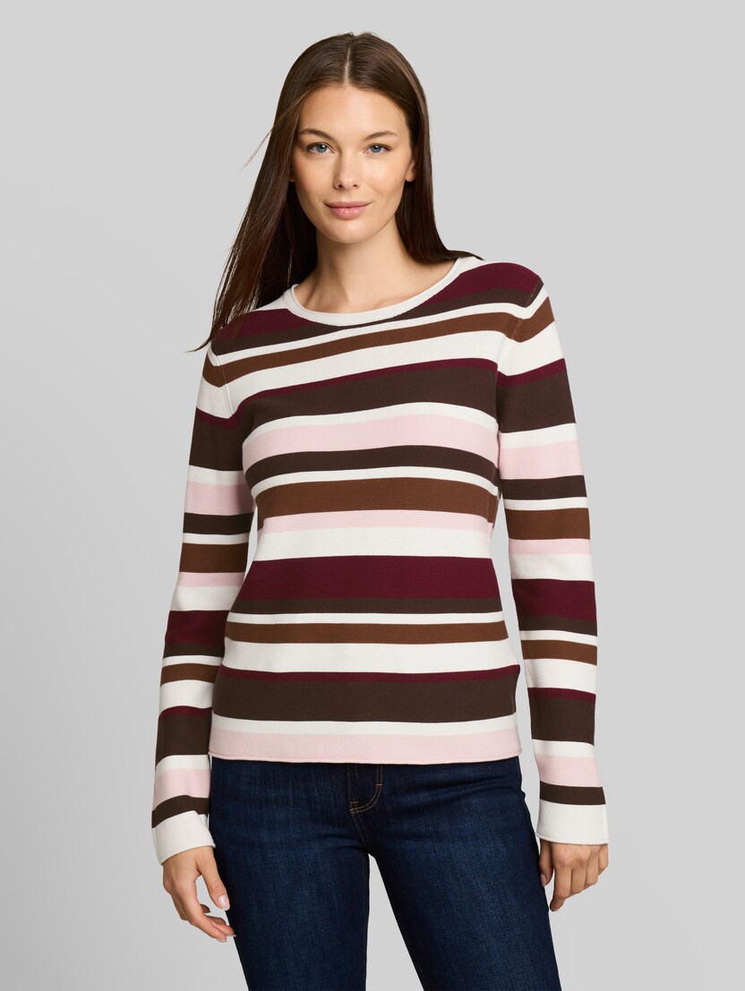 Gebreide trui van katoen door Women, camel brown red stripe