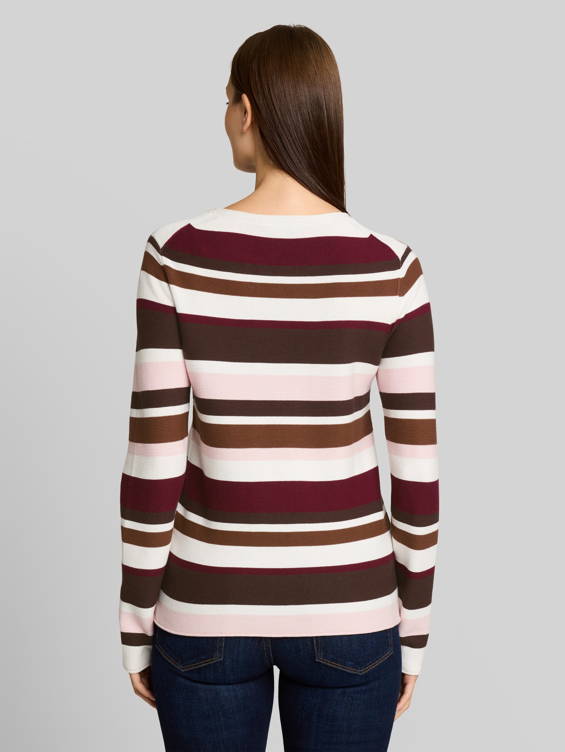 Strickpullover aus Baumwolle - camel brown red stripe