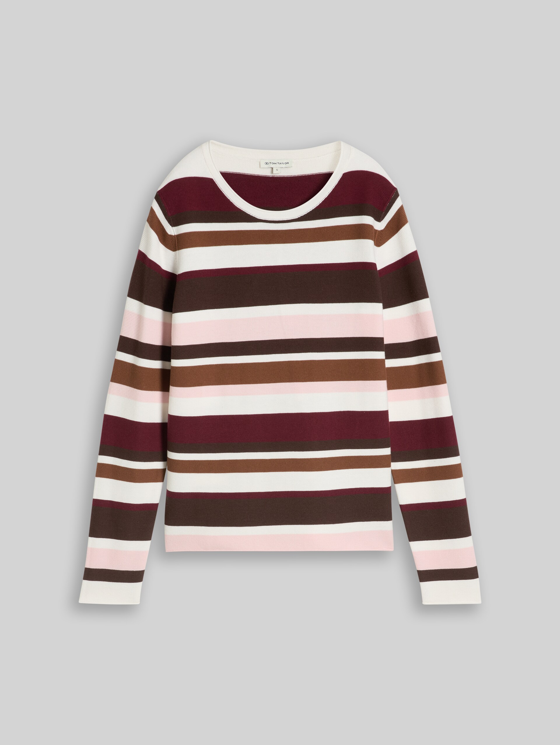 Strickpullover aus Baumwolle - camel brown red stripe