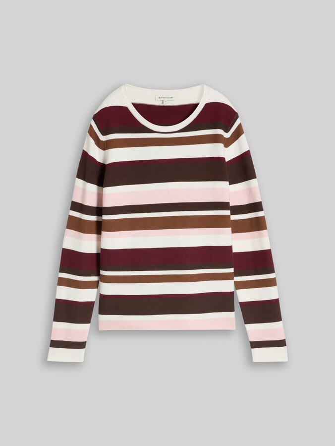 Strickpullover aus Baumwolle von Women, camel brown red stripe