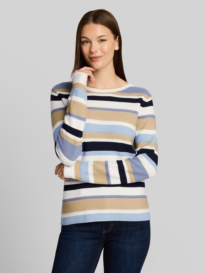 Strickpullover aus Baumwolle von Women, navy blue beige stripe