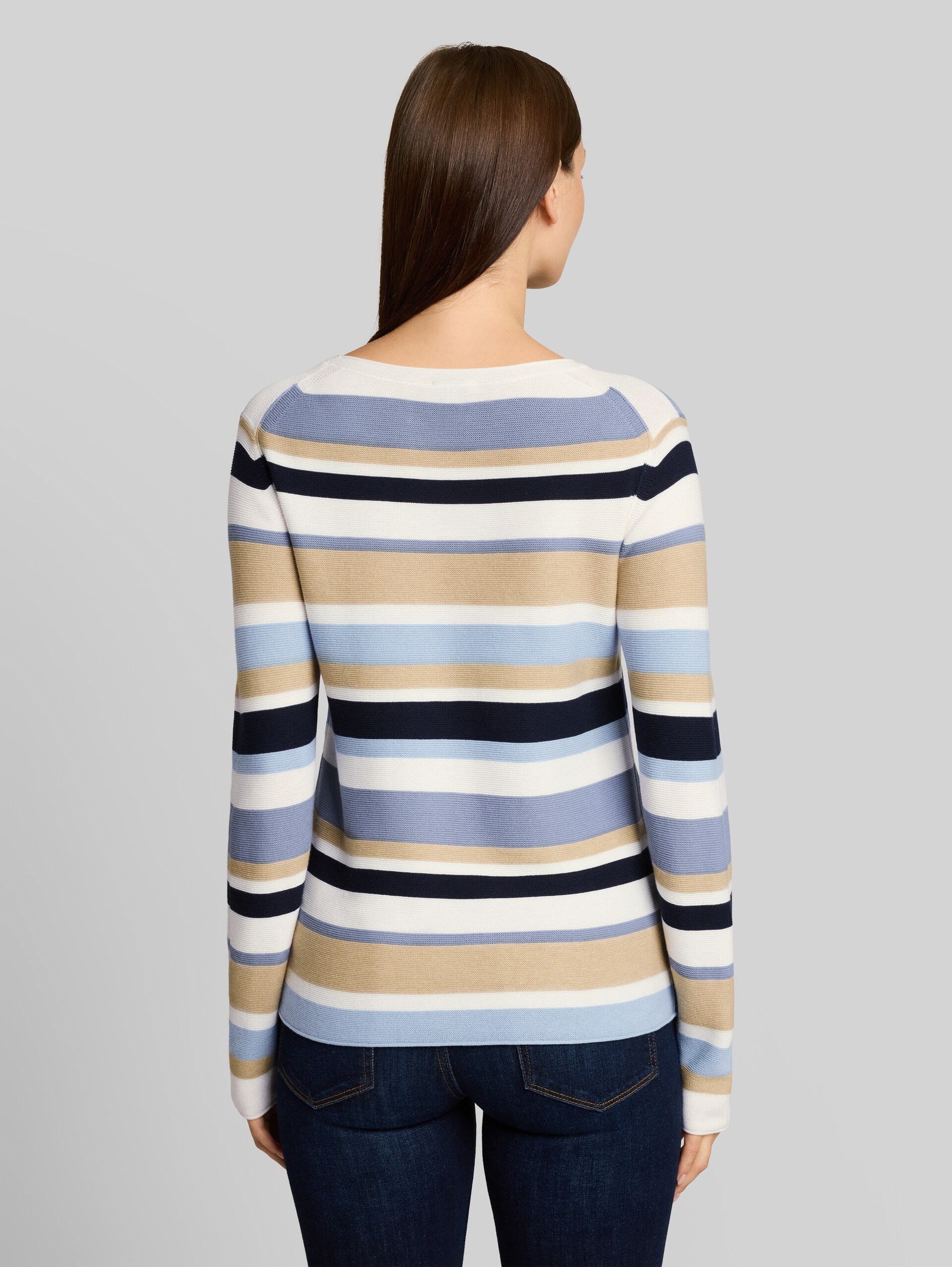 Strickpullover aus Baumwolle - navy blue beige stripe