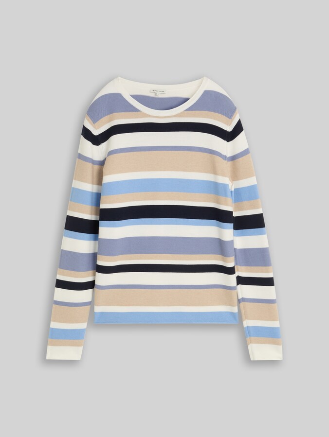 Strickpullover aus Baumwolle von Women, navy blue beige stripe