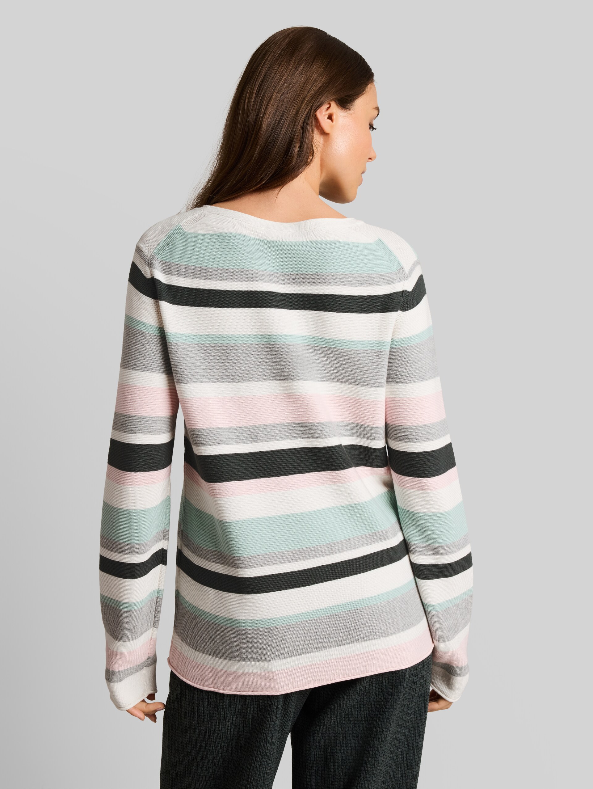 Strickpullover aus Baumwolle - mint pink beige stripe