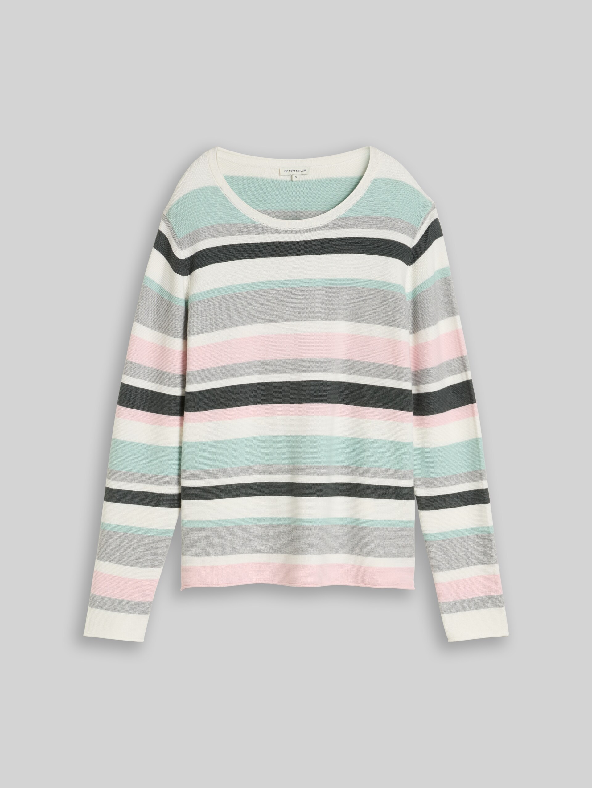Strickpullover aus Baumwolle - mint pink beige stripe