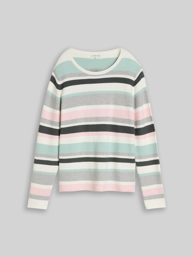 Strickpullover aus Baumwolle von Women, mint pink beige stripe