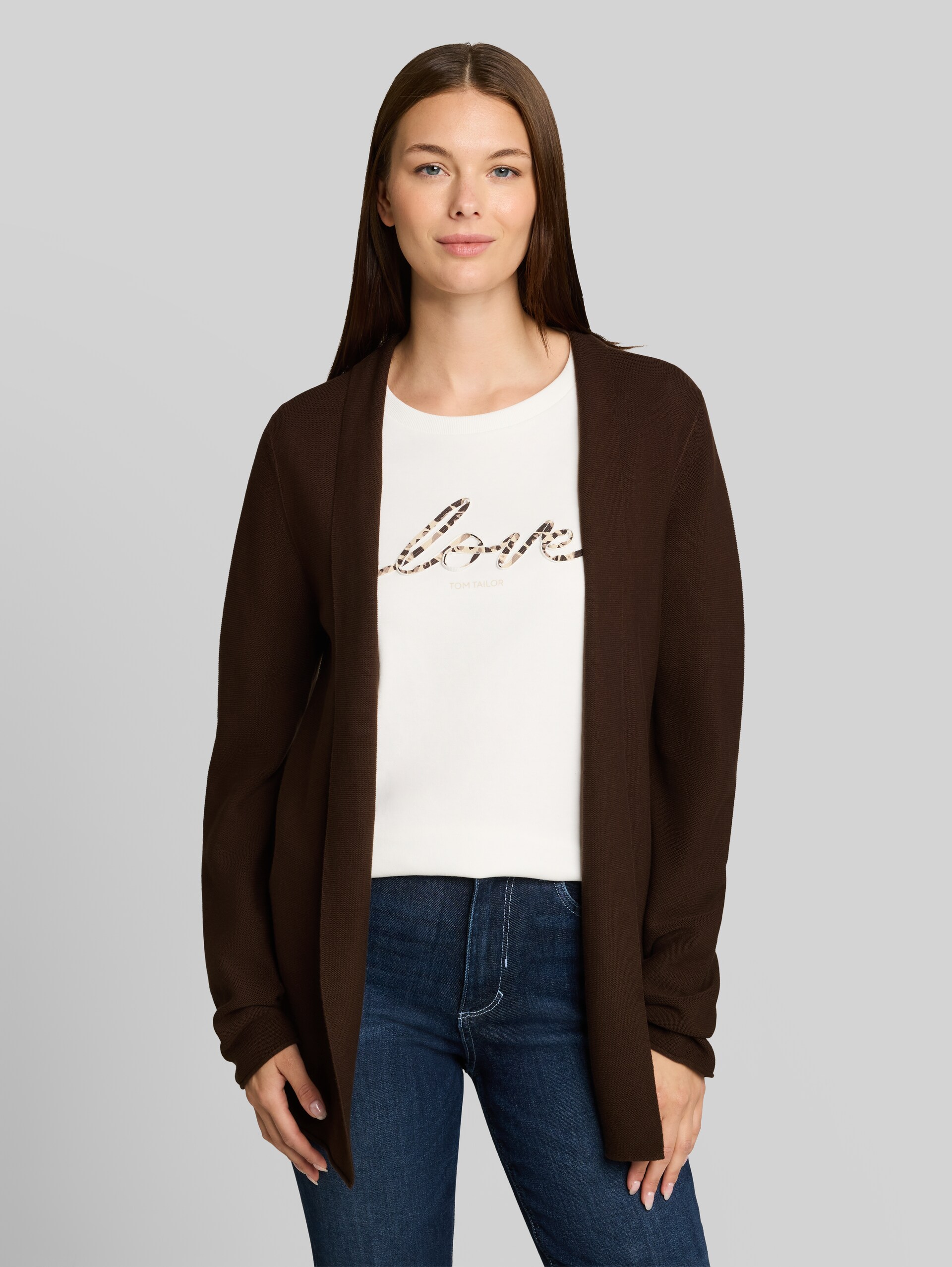 Cardigan aus Baumwolle - java dark brown - Ausschnitt Model-Vorderansicht