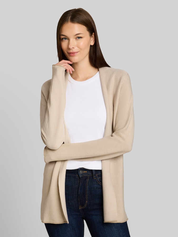 Cotton cardigan by Women, gravel beige white structure