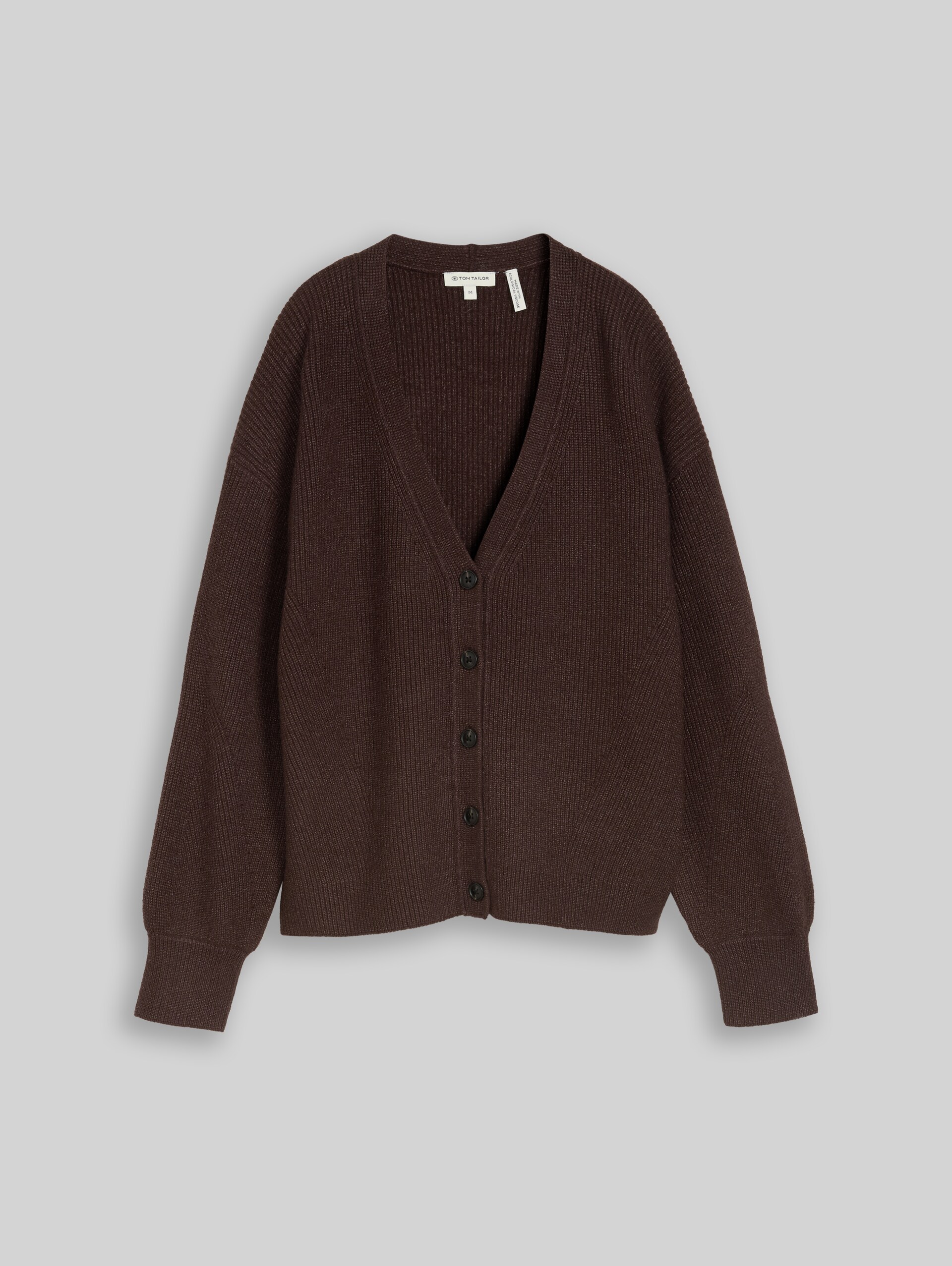 Oversize Cardigan mit V-Ausschnitt - java dark brown melange