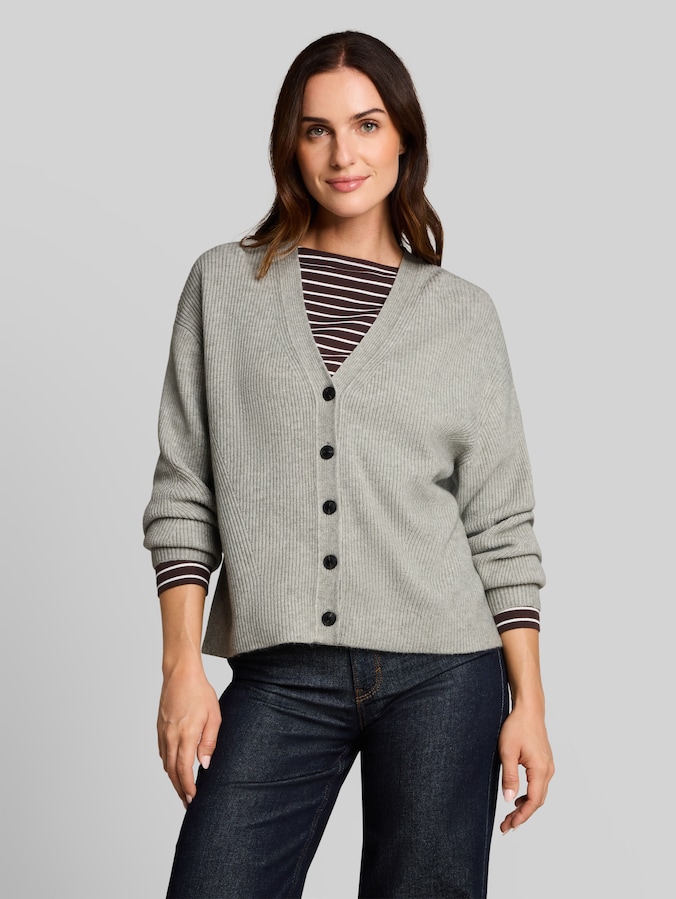 Oversize Cardigan mit V-Ausschnitt von Women, soft grey melange