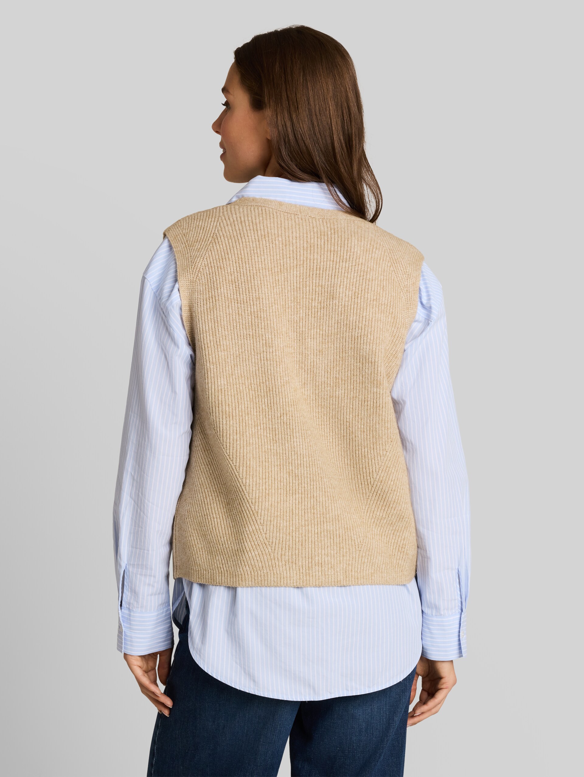 V-hals vest - gravel beige melange