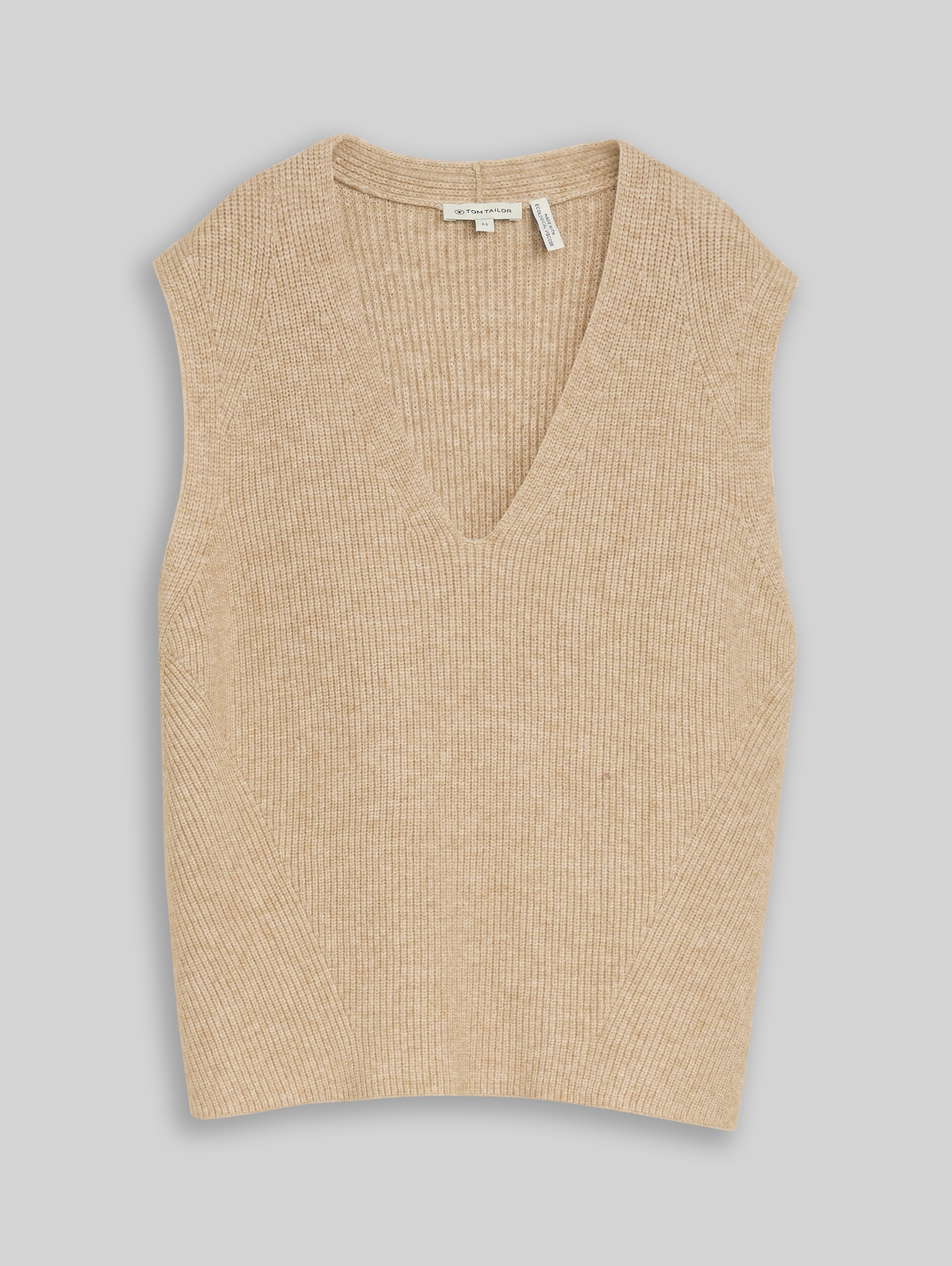 V-hals vest - gravel beige melange