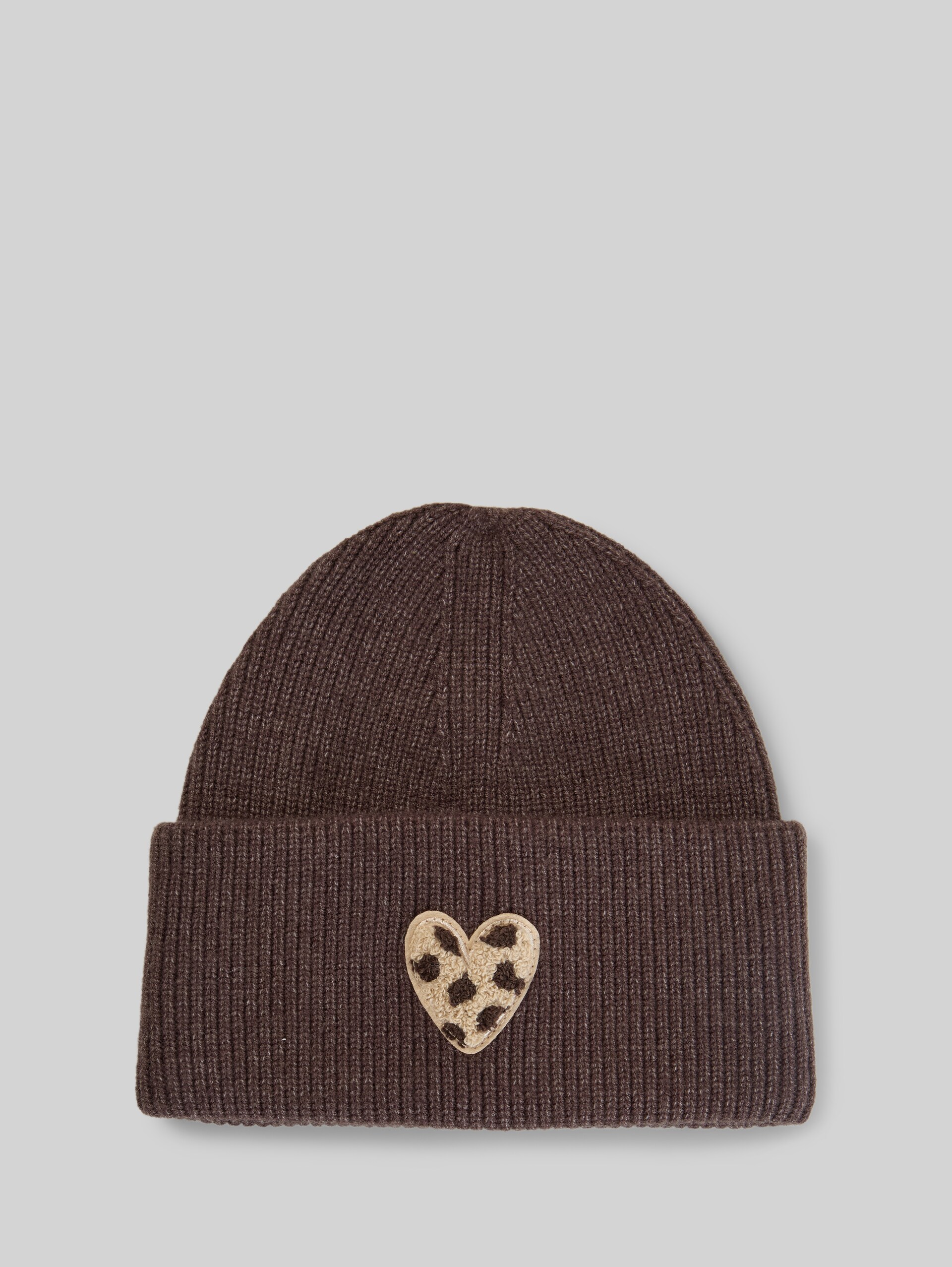 Beanie met badge - java dark brown melange - Product vooraanzicht