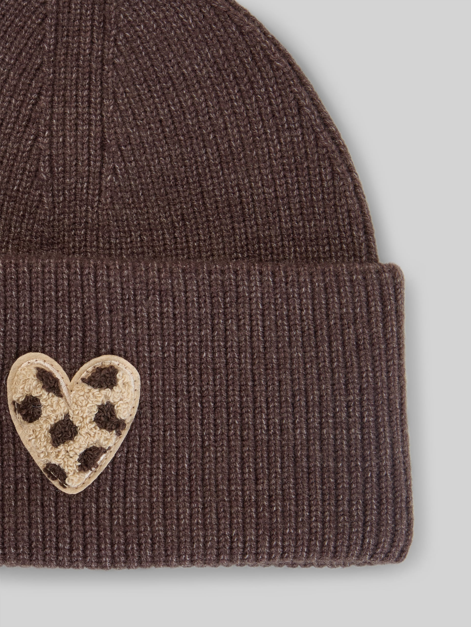 Beanie met badge - java dark brown melange - Materiaalweergave