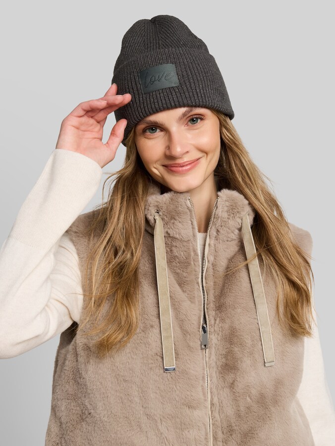 Beanie met badge door Women, dark olive melange