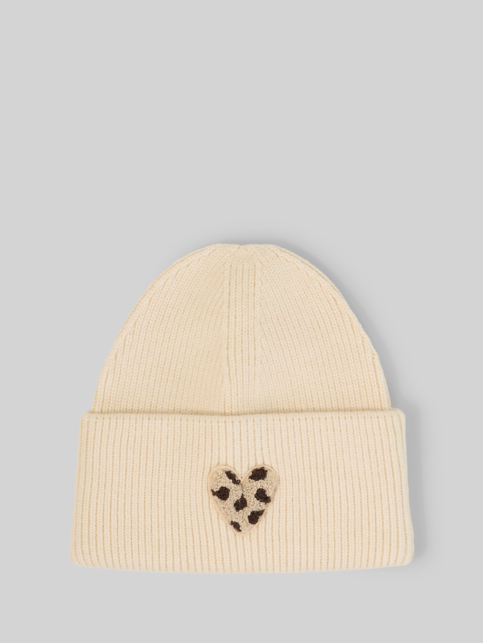 Beanie met badge - whisper offwhite melange - Product vooraanzicht