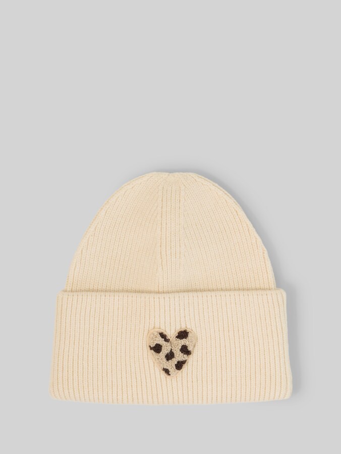 Beanie with badge by Women, whisper offwhite melange