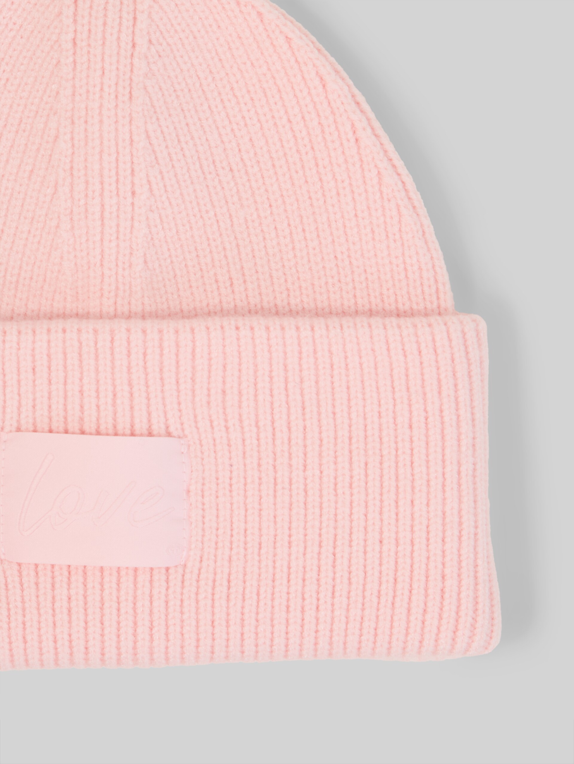 Beanie met badge - light pastel pink melange - Materiaalweergave