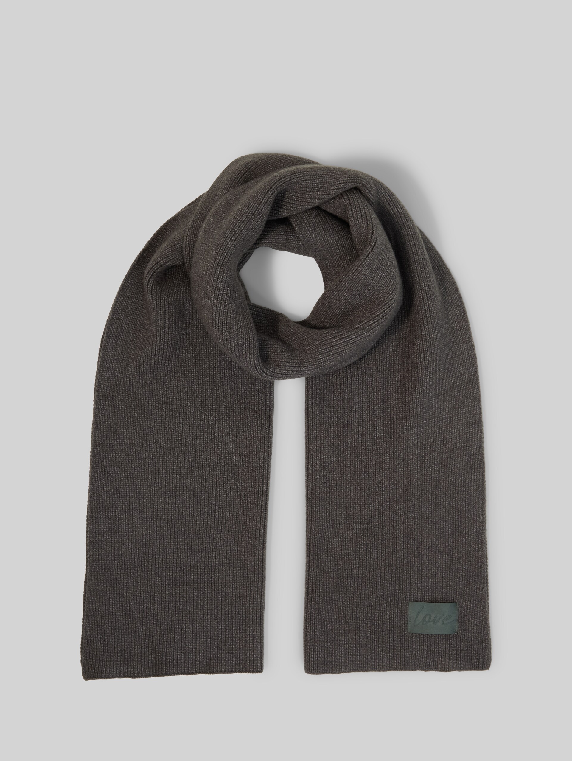 Gebreide sjaal met badge - dark olive melange - Product vooraanzicht