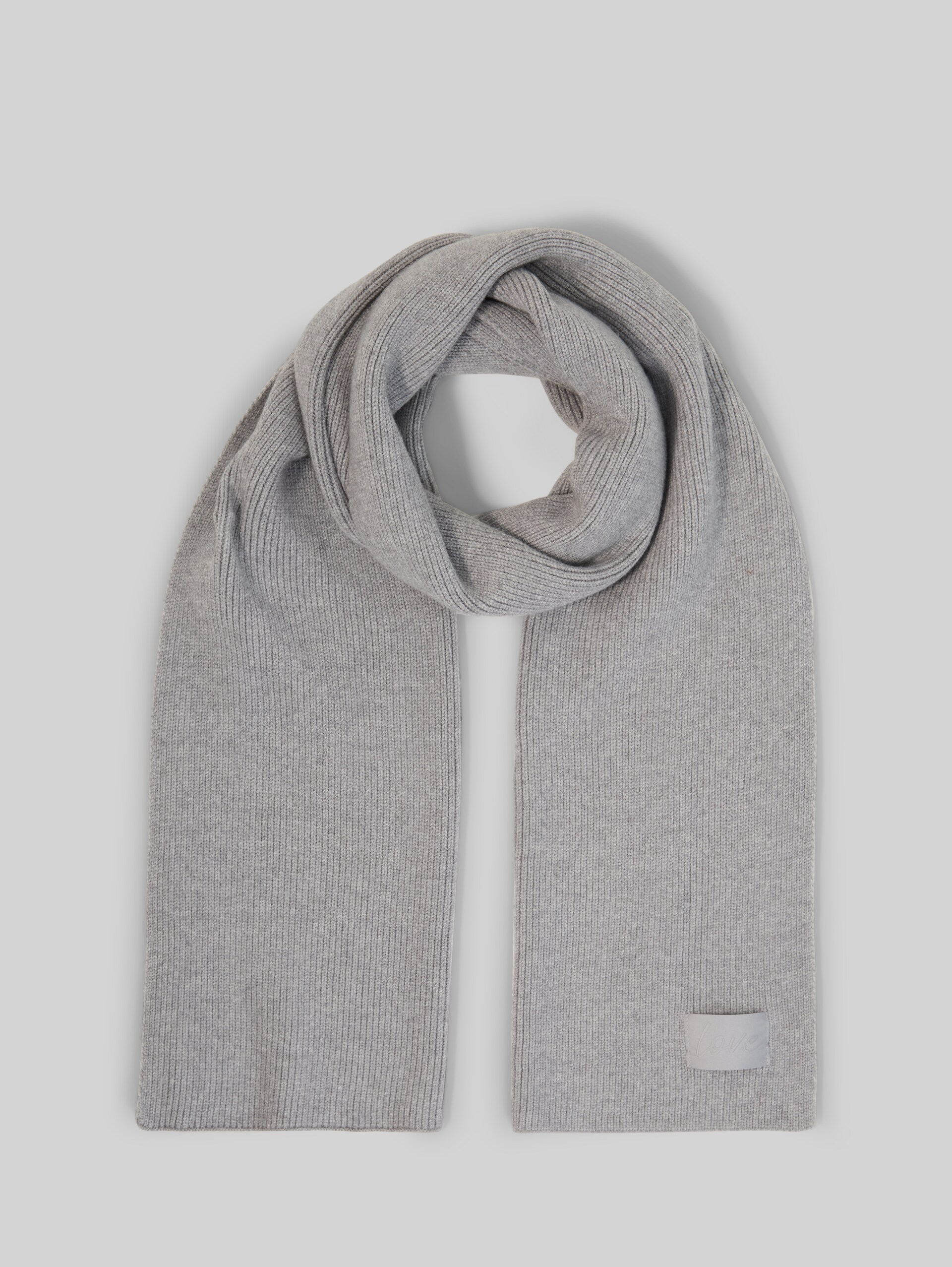 Gebreide sjaal met badge - soft grey melange - Product vooraanzicht
