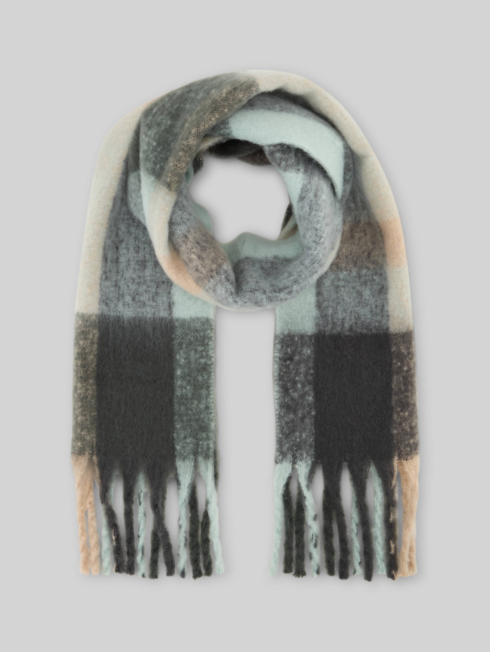 Cosy Schal mit Fransen - green big check - Vorder-Produkt-Ansicht