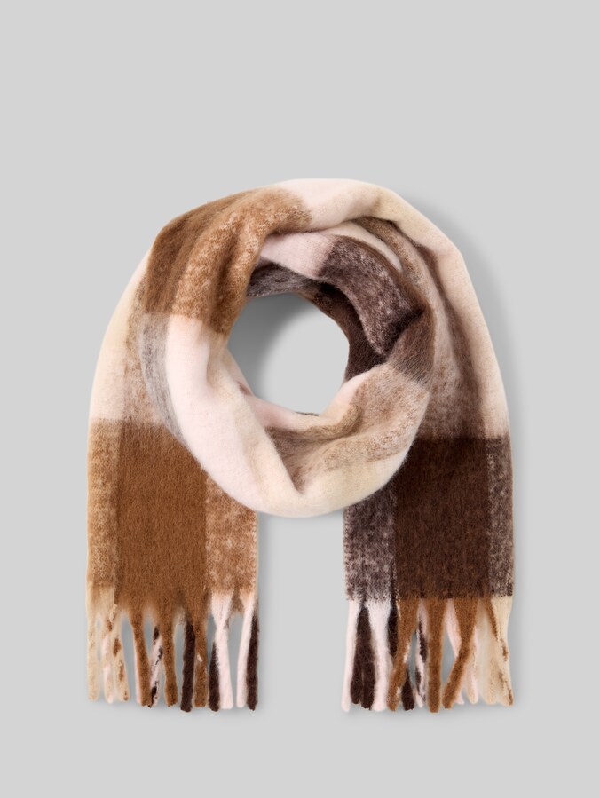 Écharpe douillette à franges par Women, brown big check