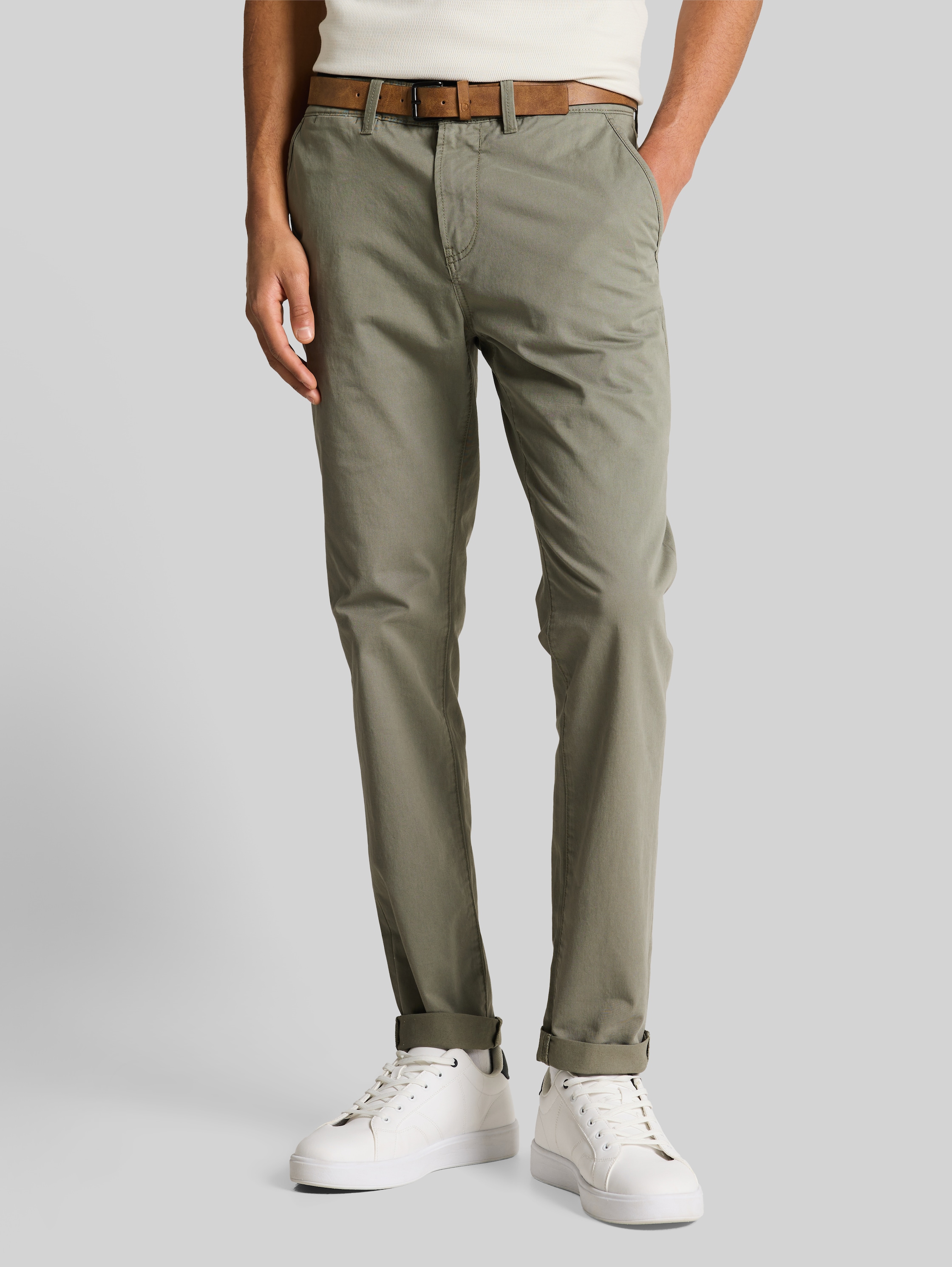 Tapered чино панталони Slim с колан - Image 3