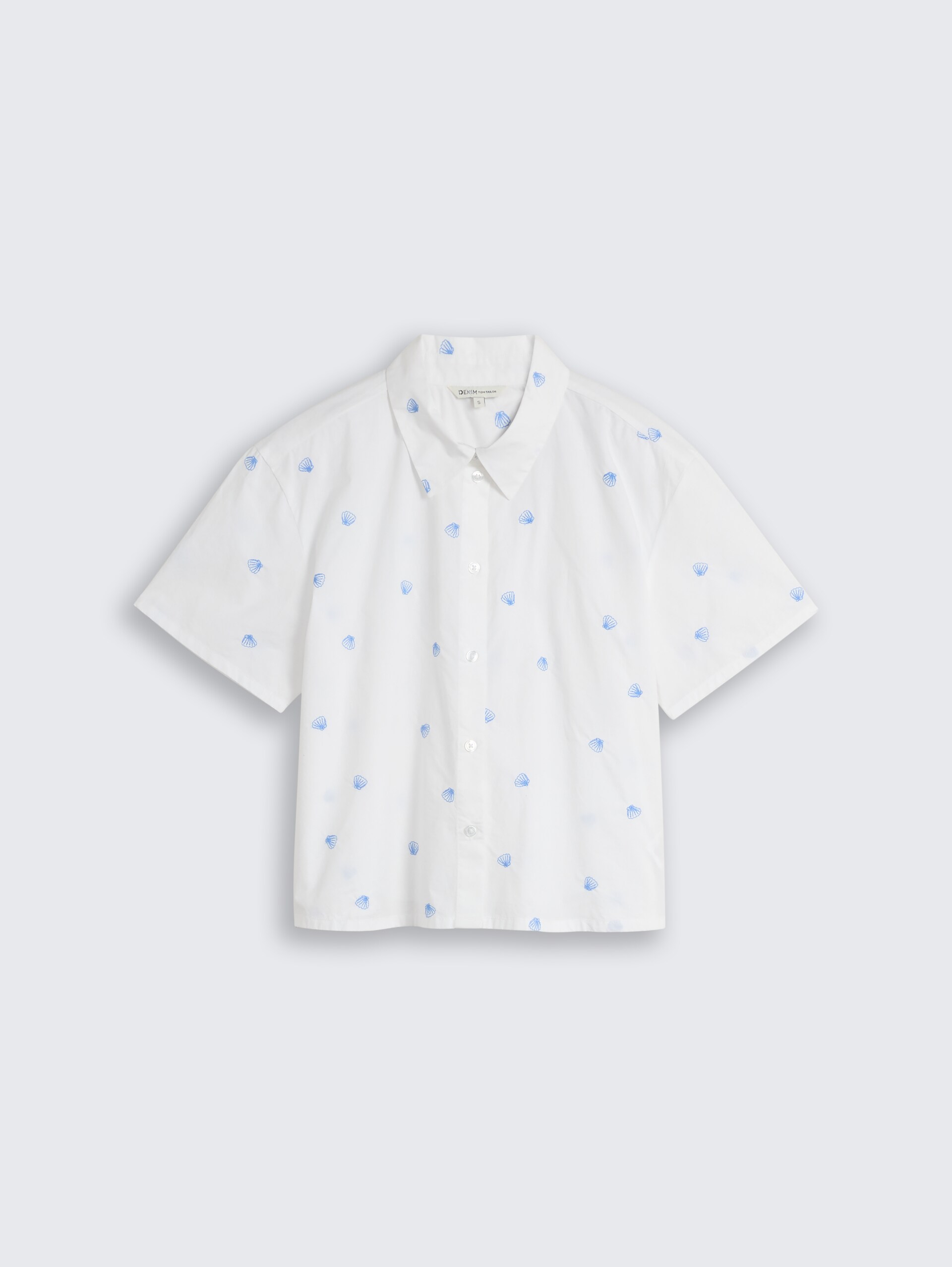Boxy fit overhemdblouse met borduursels - white shell embroidery - Product vooraanzicht
