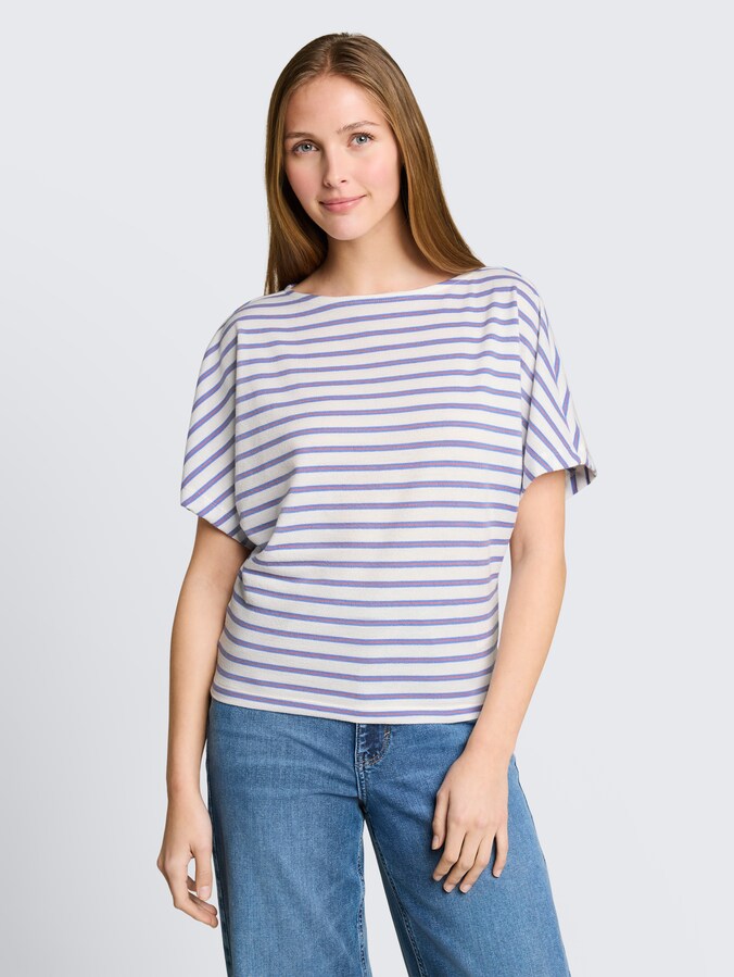 Loose Fit T-Shirt mit Streifenmuster von Denim Female, white blue coral stripe