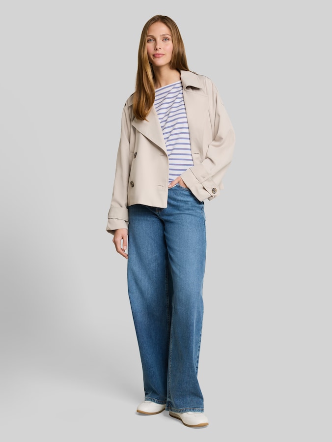 Loose Fit T-Shirt mit Streifenmuster von Denim Female, white blue coral stripe