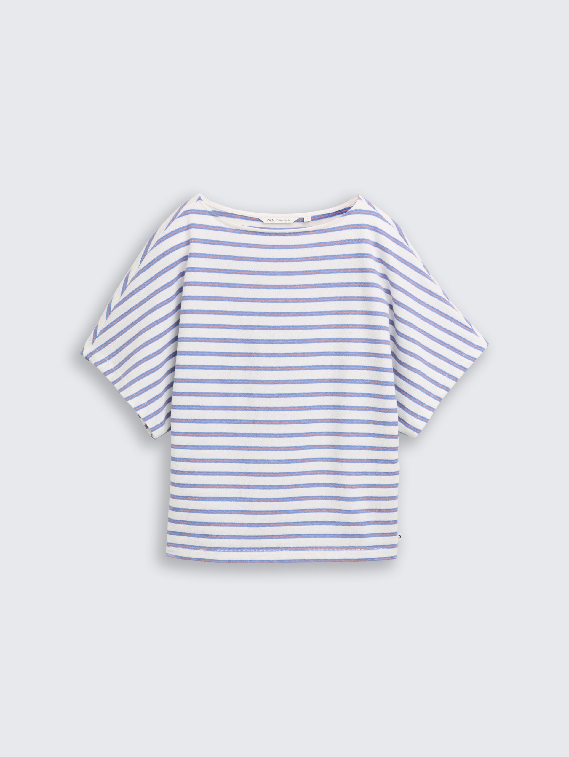 T-shirt met losse pasvorm en streepmotief - white blue coral stripe - Product vooraanzicht