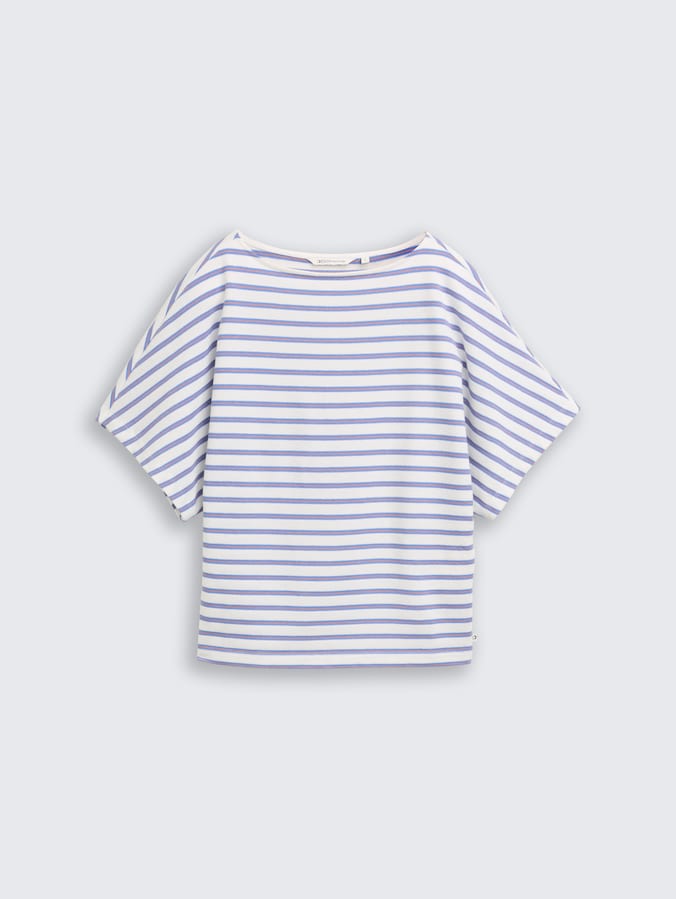 Loose Fit T-Shirt mit Streifenmuster von Denim Female, white blue coral stripe