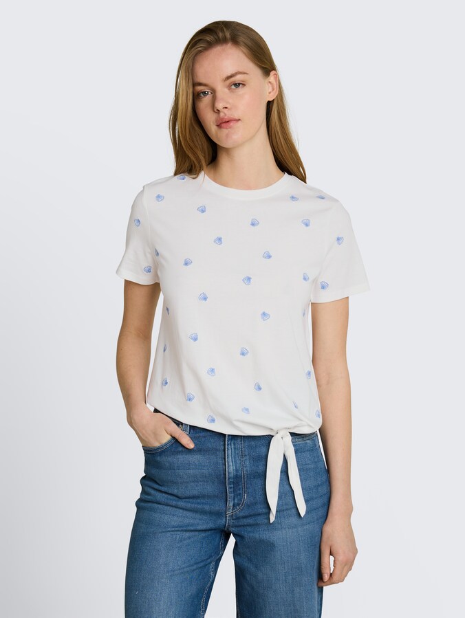 T-Shirt mit Stickereien von Denim Female, off white shell embroidery