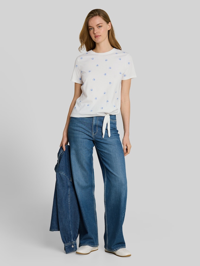 T-shirt with embroidery by Denim Female, off white shell embroidery