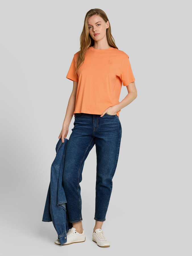 Boxy Fit T-Shirt mit Stickerei von Denim Female, bright coral