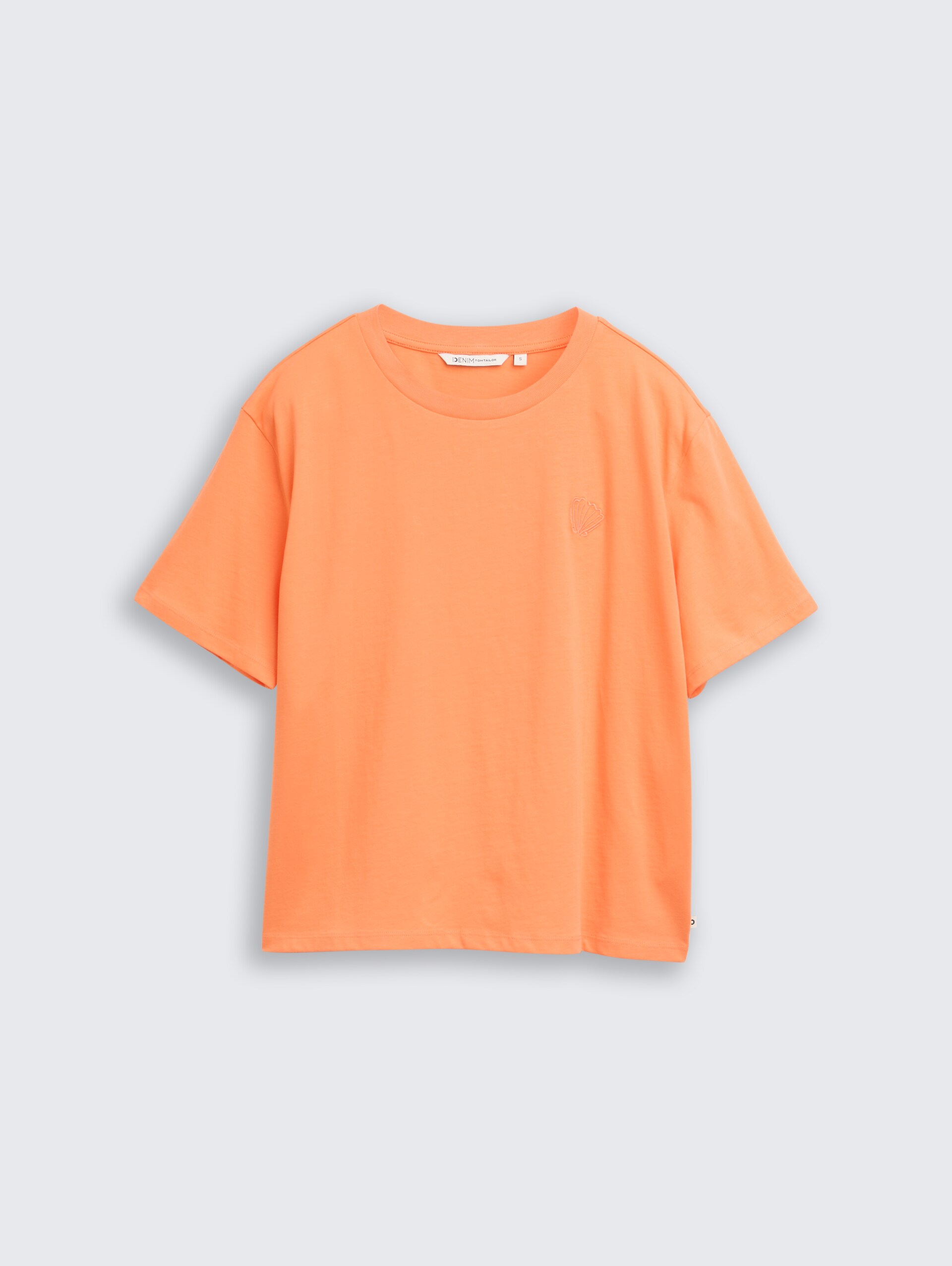 Boxy fit T-shirt met borduursel - bright coral - Product vooraanzicht