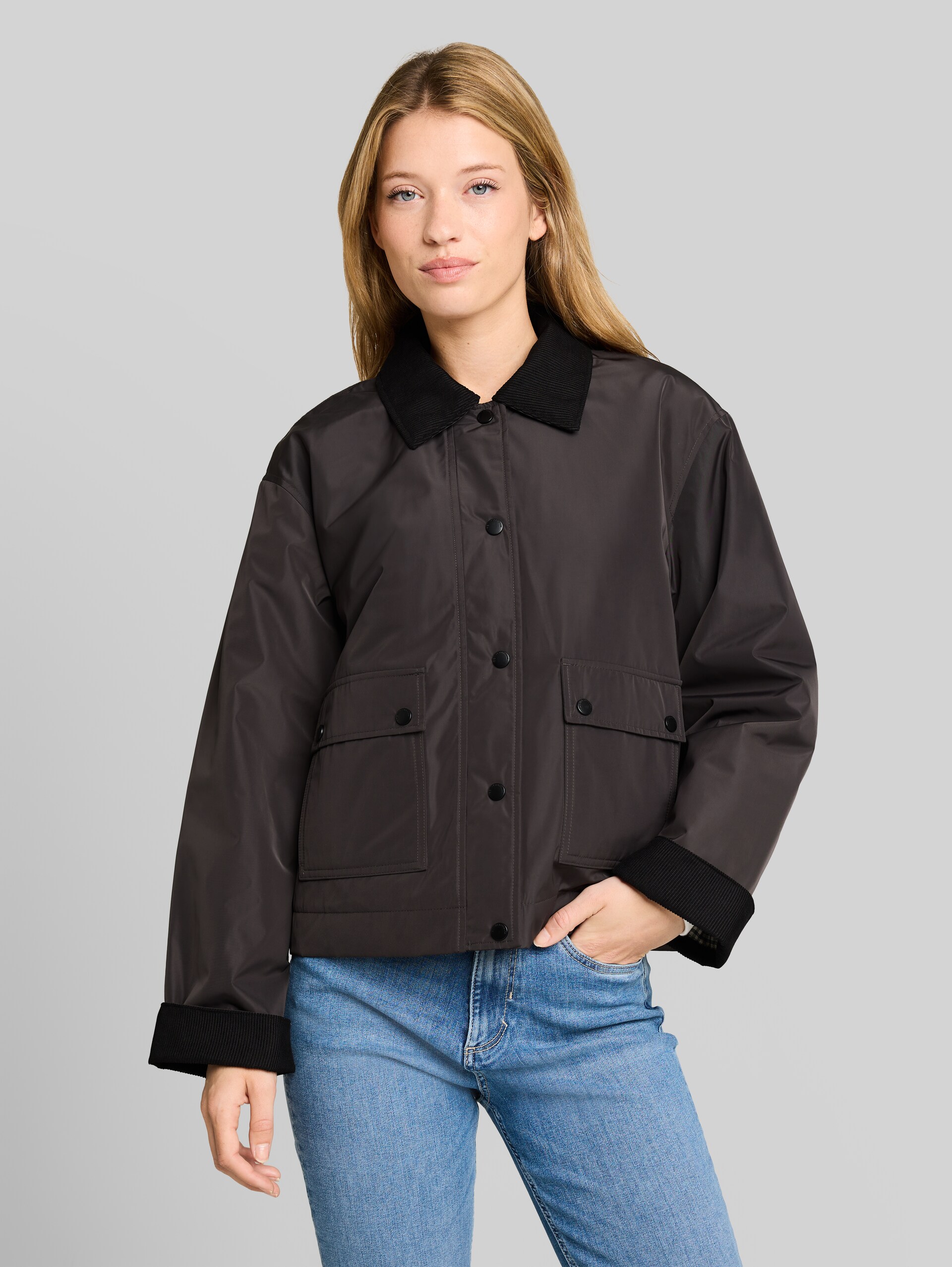 Übergangjacke mit Cord-Kragen - Coal Mine Grey - Model-Vorderansicht