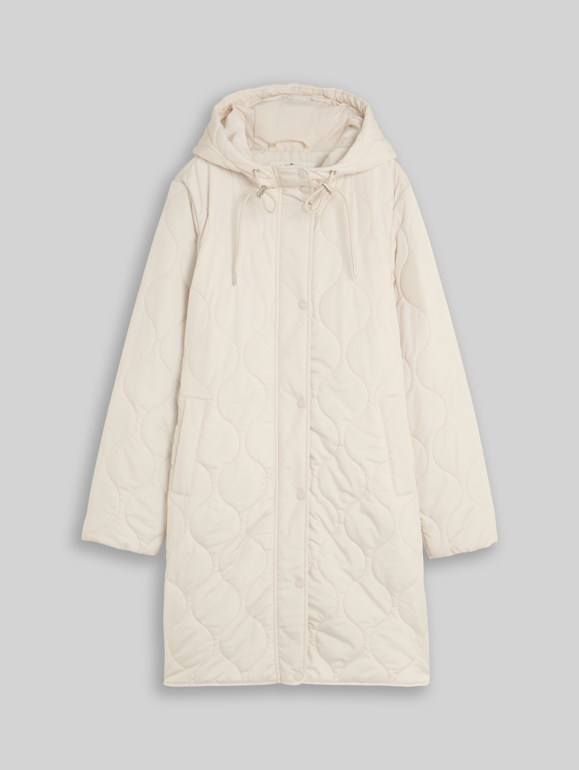 Lightweight quilted coat with hood - cold beige - Front product view