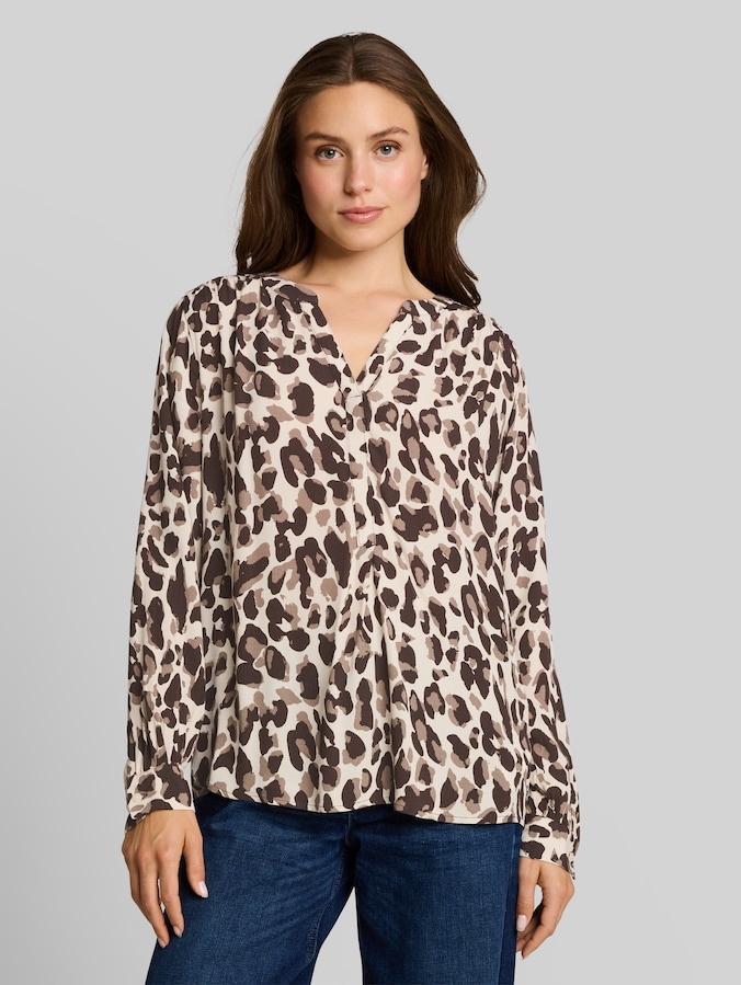 Blouse van viscose door Women, brown beige leo print