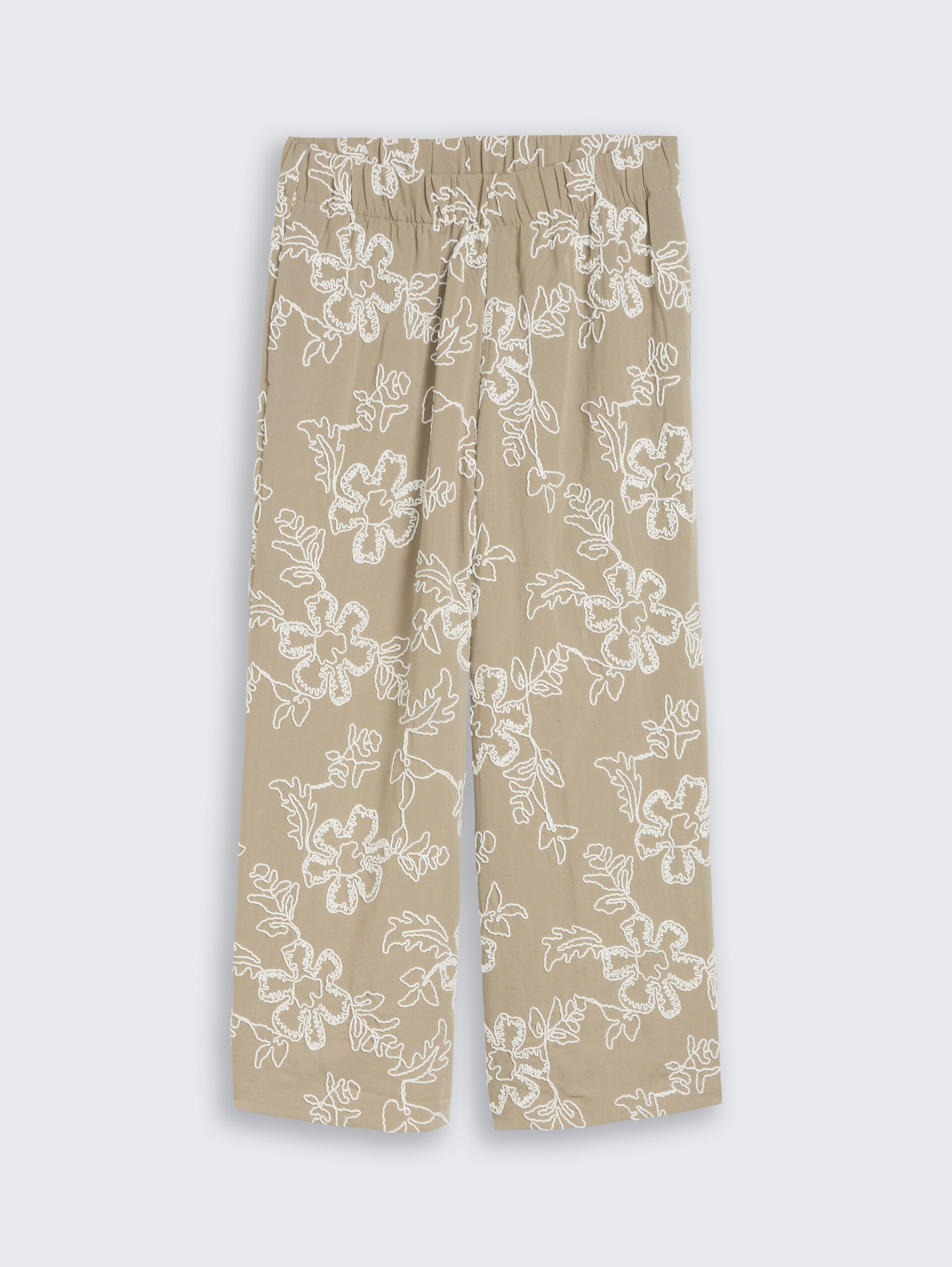Culotte Hose mit Blumen-Stickerei - olive white big flower design - Vorder-Produkt-Ansicht