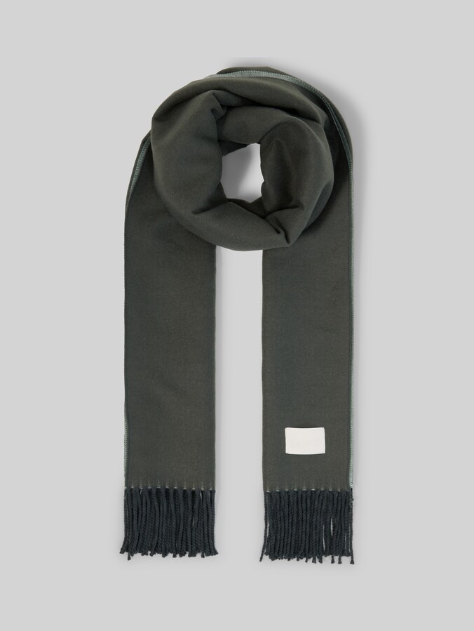 Reversible scarf with fringing by Women, Darkest Olive