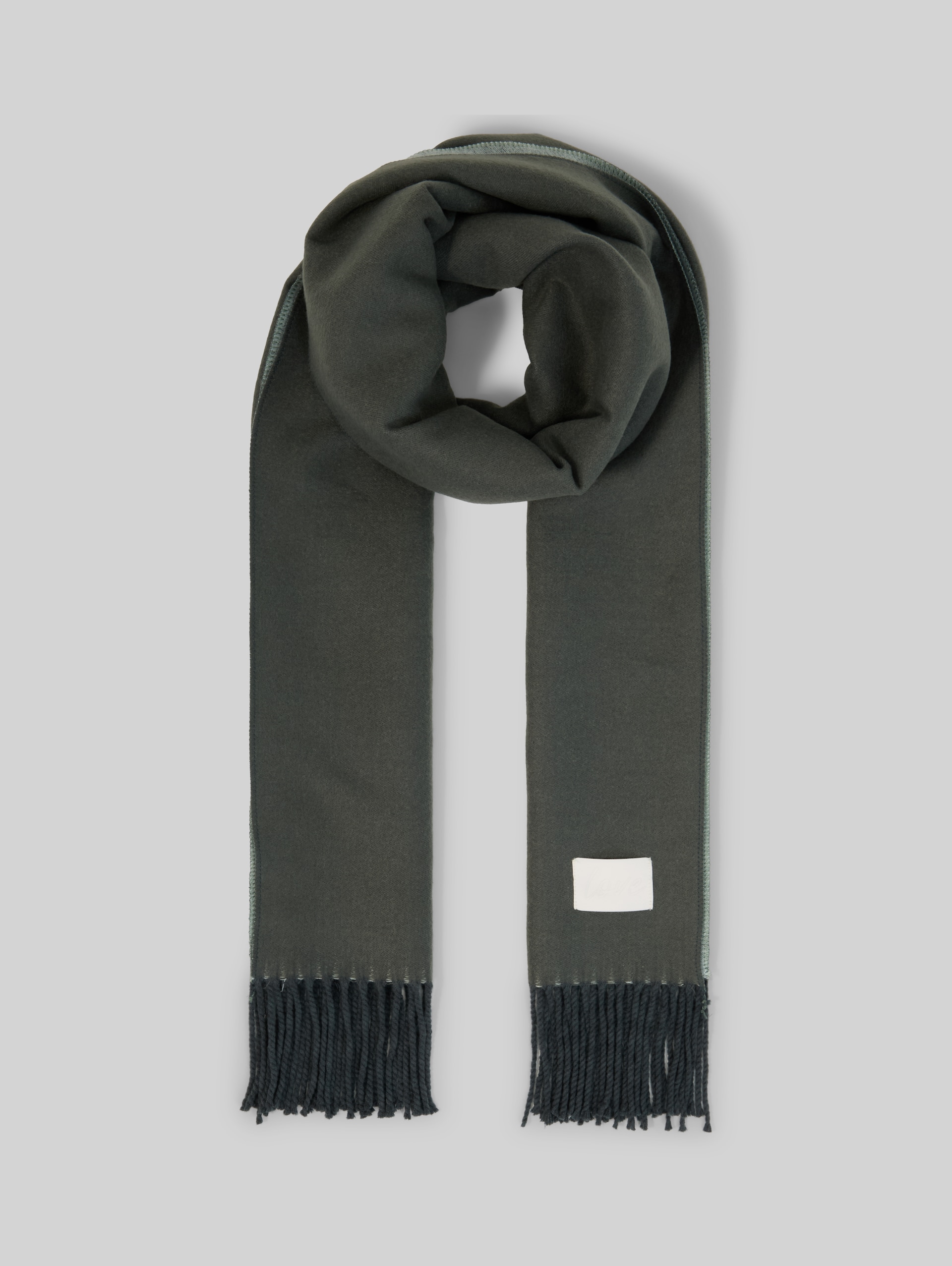 Omkeerbare sjaal met franjes - Darkest Olive - Product vooraanzicht