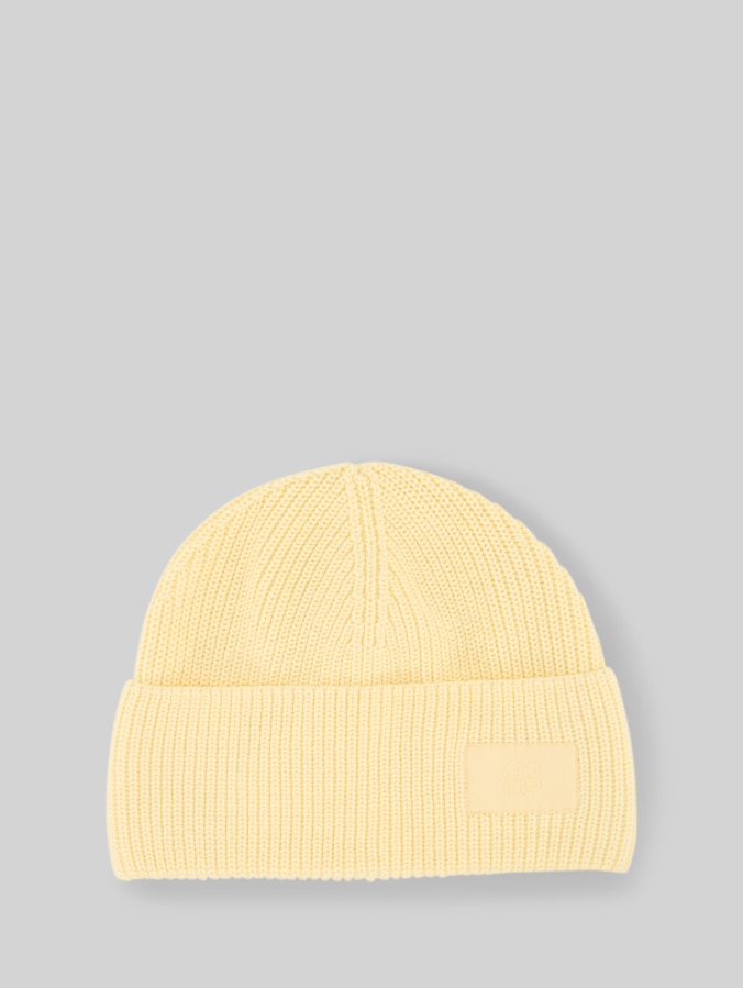 Beanie met badge door Denim Female, soft vanilla yellow