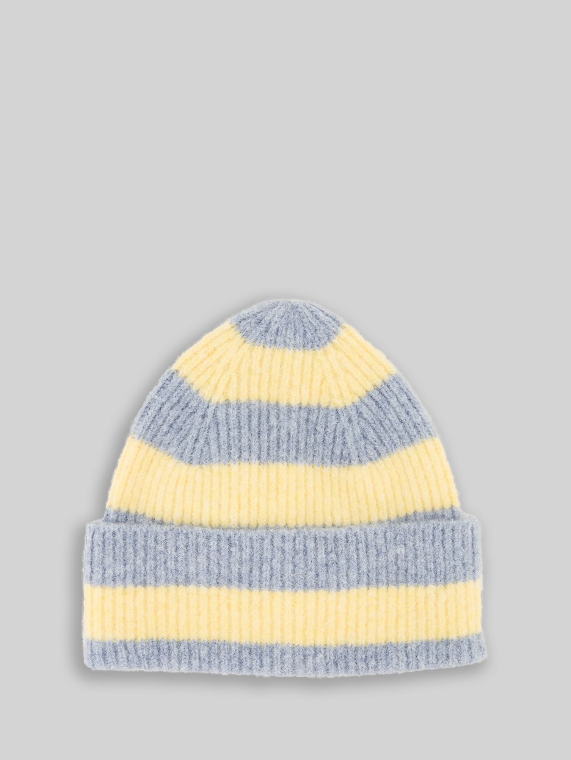 Bonnet douillet - mid blue yellow stripe - Vue de face du produit