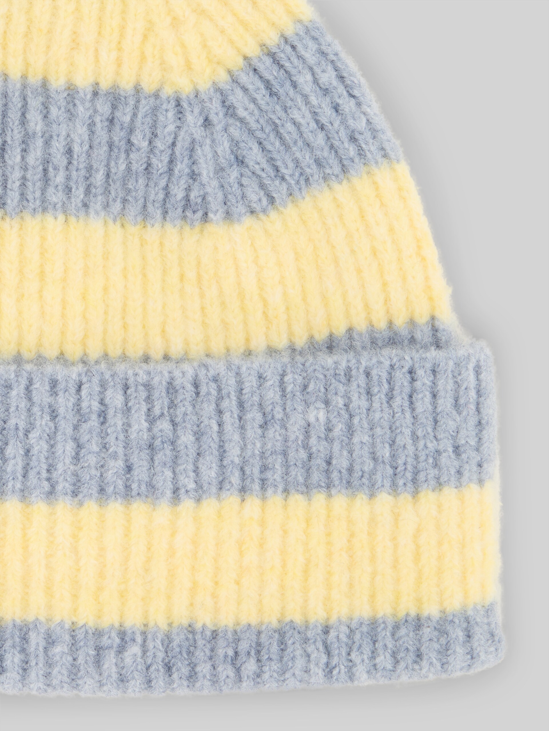 Bonnet douillet - mid blue yellow stripe - Vue de la matière
