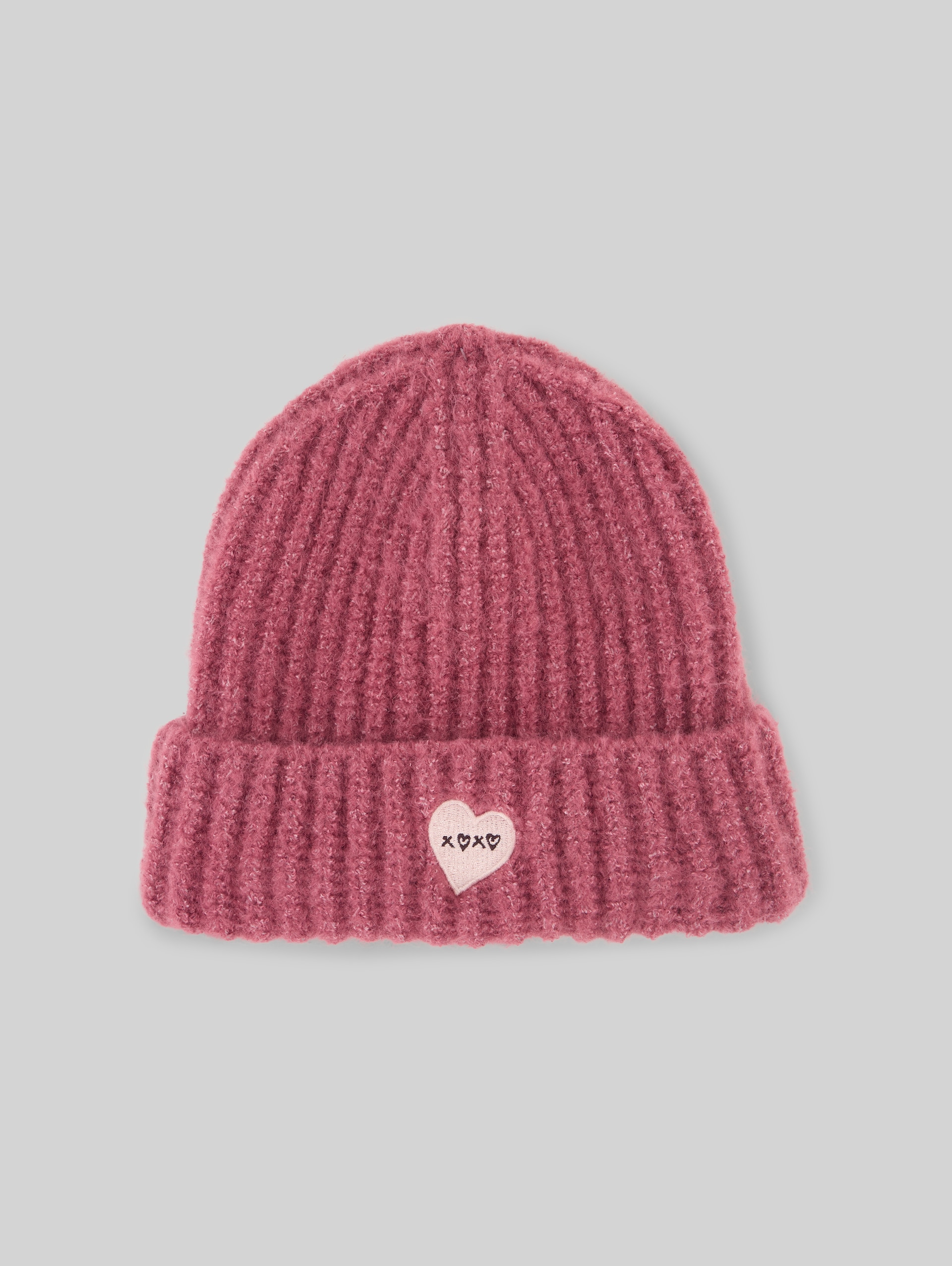 Beanie Mütze mit Stickerei - dusty berry melange - Vorder-Produkt-Ansicht