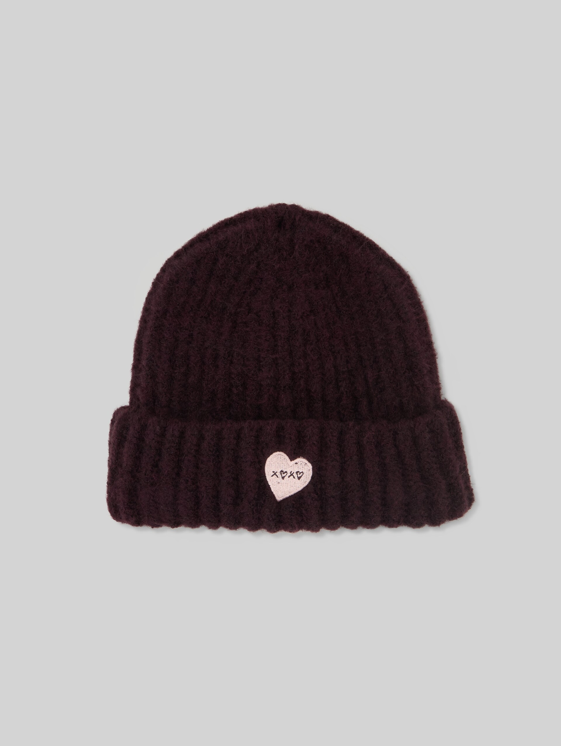Bonnet avec broderie - dark plum melange - Vue de face du produit