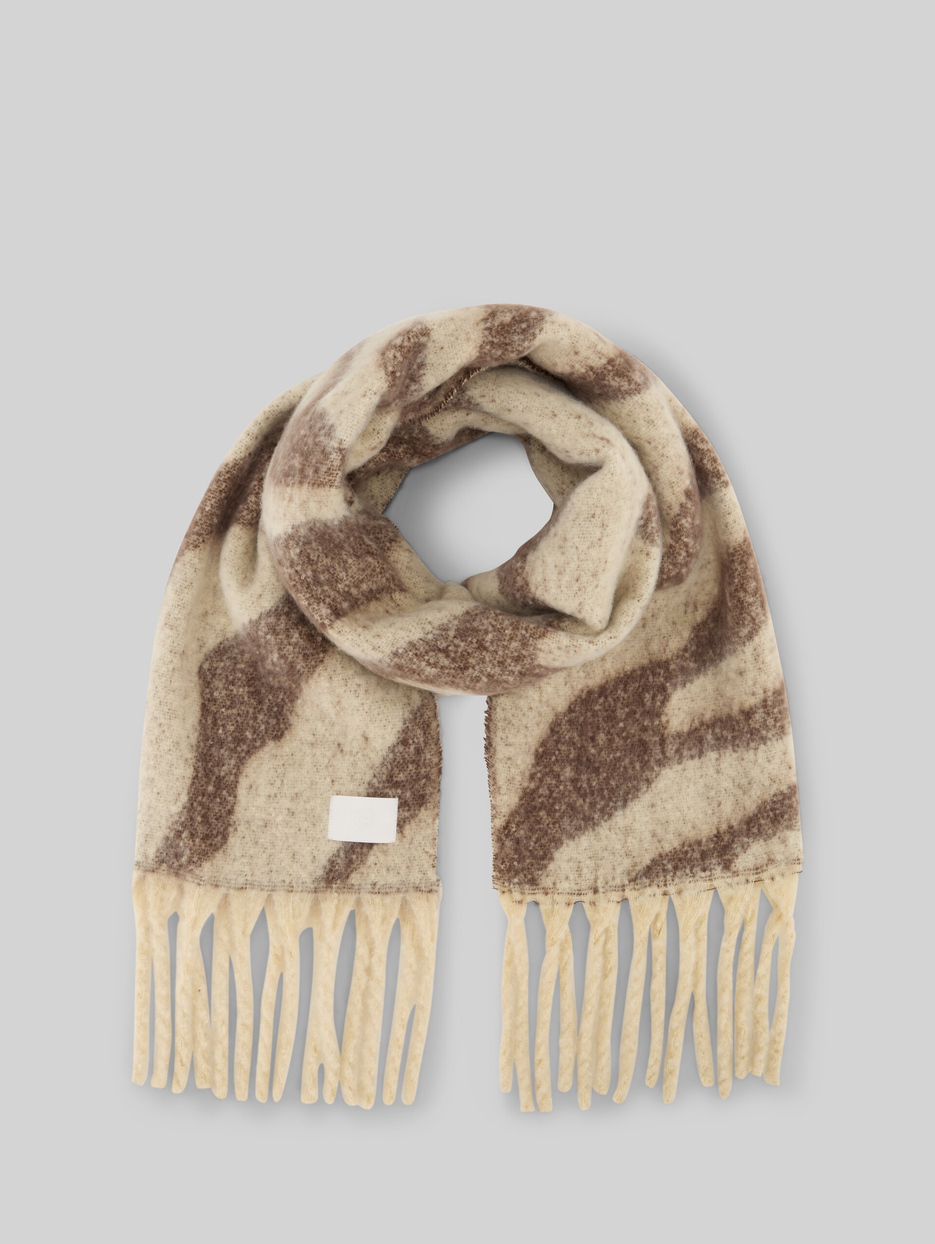 Cosy patterned scarf - brown beige zebra print - Front product view