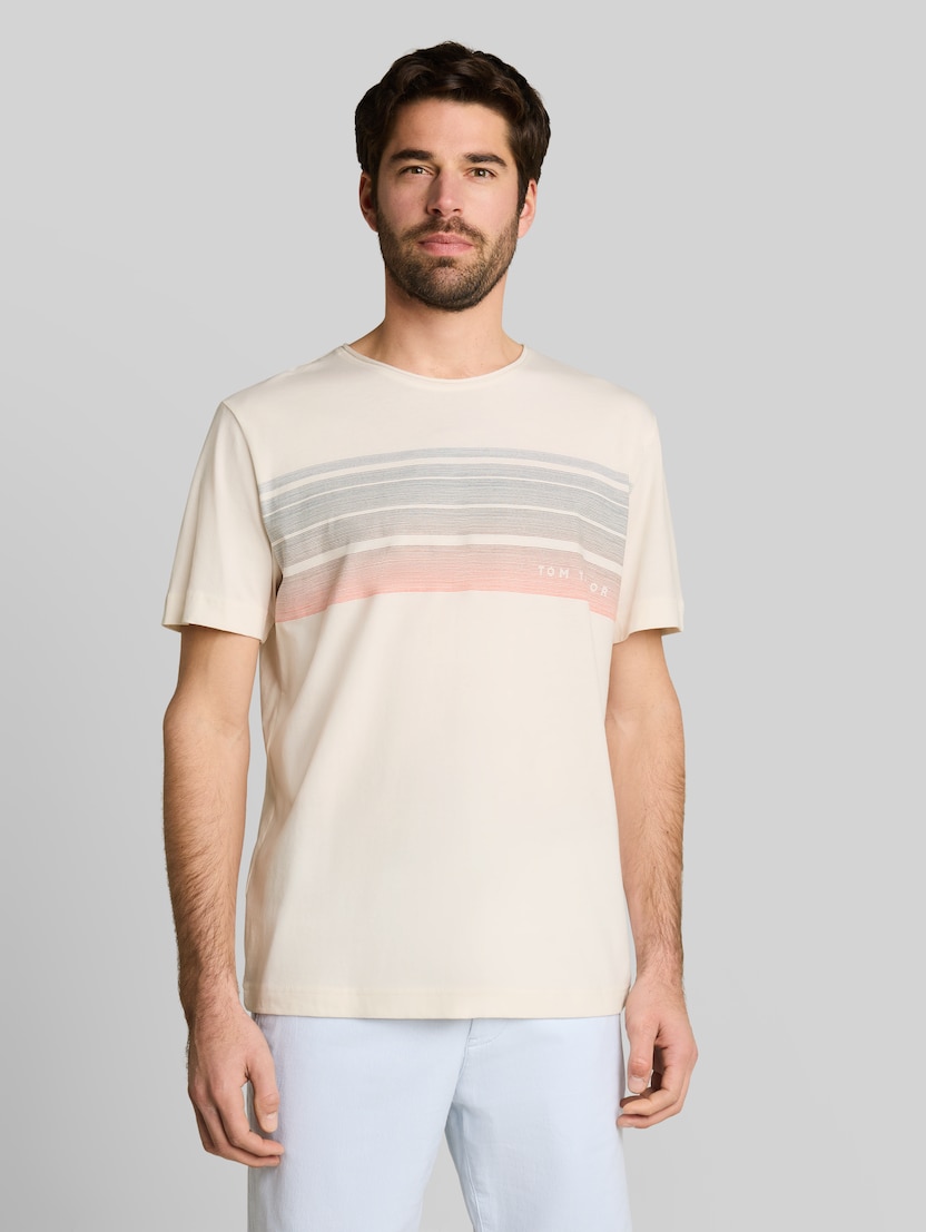 T-shirt met print op de borst door Men, Gardenia White