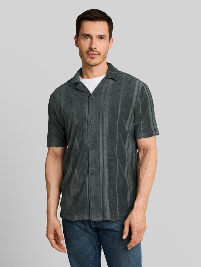 Regular fit badstof overhemd met korte mouwen en streepmotief door Men, Darkest Olive